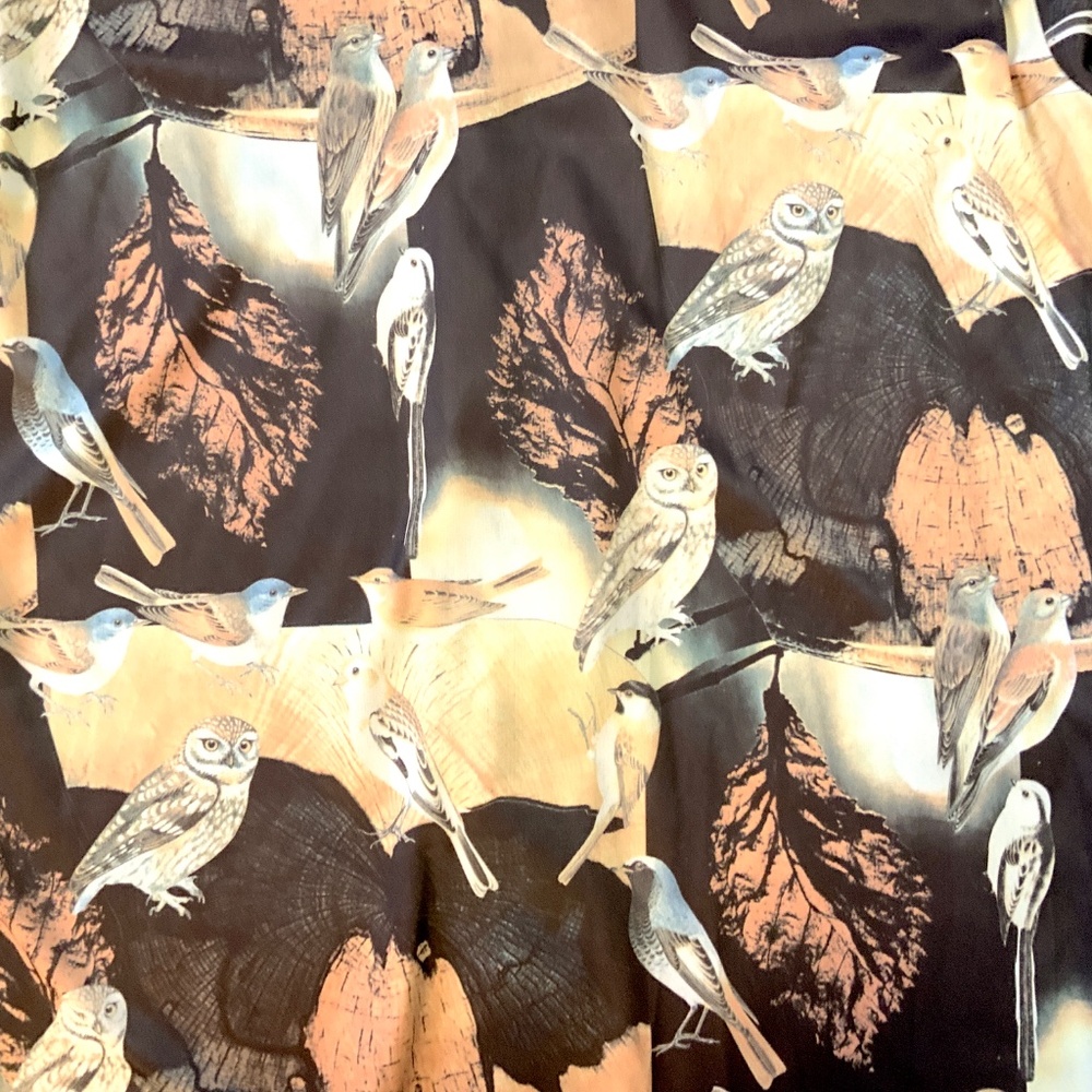 Vintage Owls and Songbirds '70s Poly shirt L - Picture 2 of 4